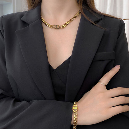 Atelier Cuban Link Monogram Necklace — Polished Gold