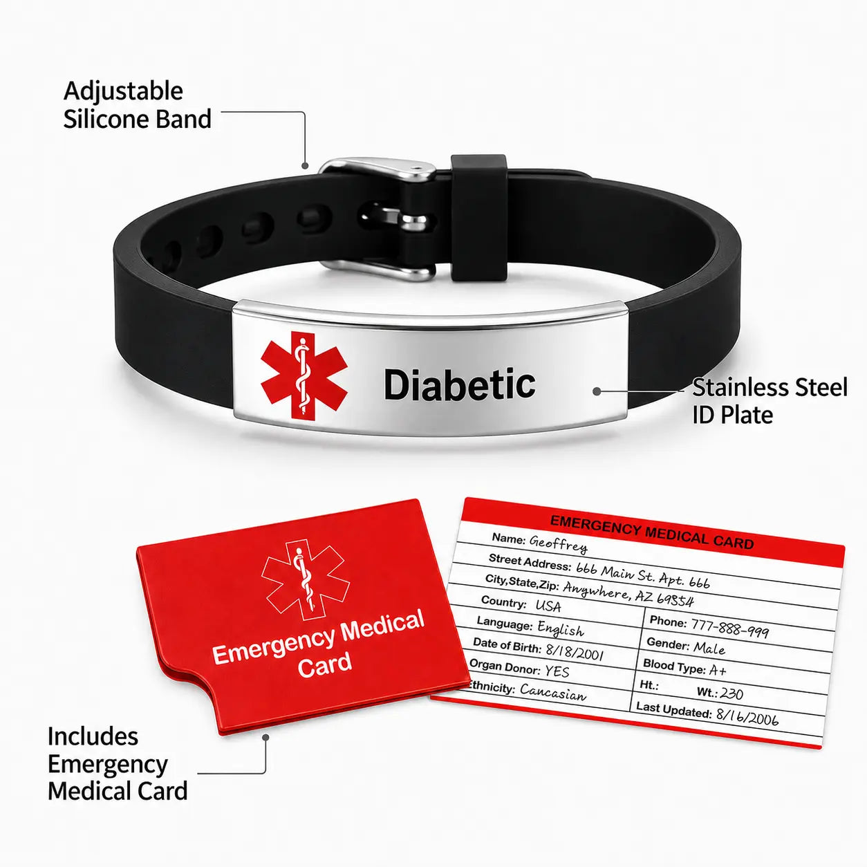 LifeTrove Medical ID Bracelet: Stainless Steel, Adjustable + Free Emergency Card