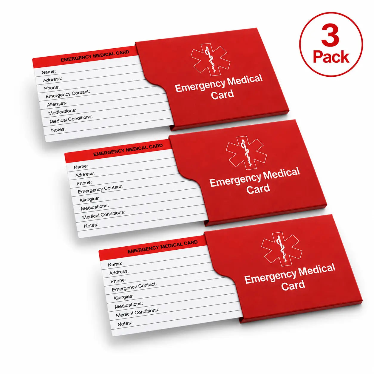 LifeTrove Emergency Medical ID Card: 3-Pack Fold-Out Cards + Sleeves