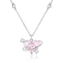 Saturne Pink Heart Orbital Pendant — Crystal Halo