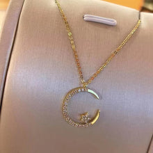 Lunaria Crescent Moon & Star Pendant — 18K Gold Crystal-Pavé