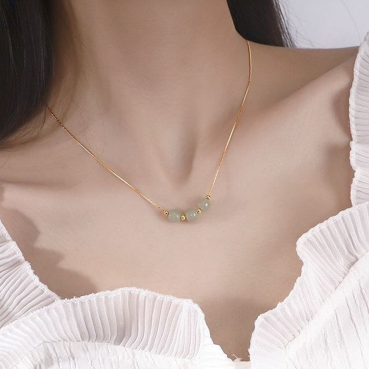 Jadeite Bead Trio Necklace — 18K Gold Plated