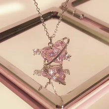 Saturne Pink Heart Orbital Pendant — Crystal Halo