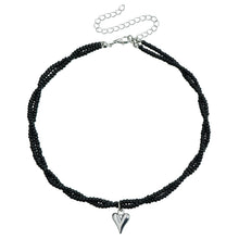 Noir Beaded V-Heart Choker — Onyx & Silver