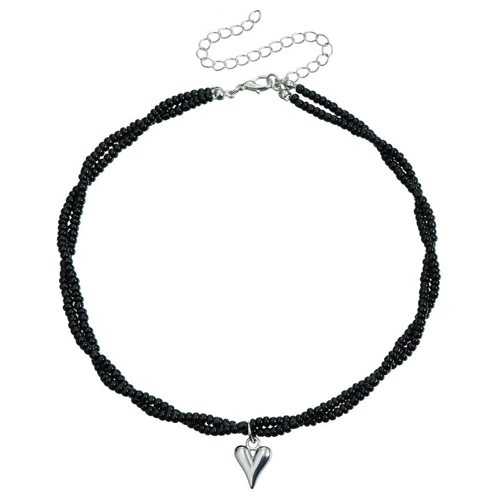 Noir Beaded V-Heart Choker — Onyx & Silver