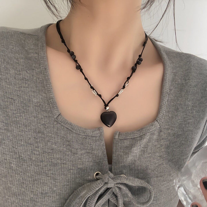 Obsidienne Heart Knotted Cord Necklace — Black Onyx