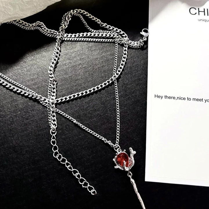 Sangria Cabochon Tulip Drop Pendant — Polished Silver
