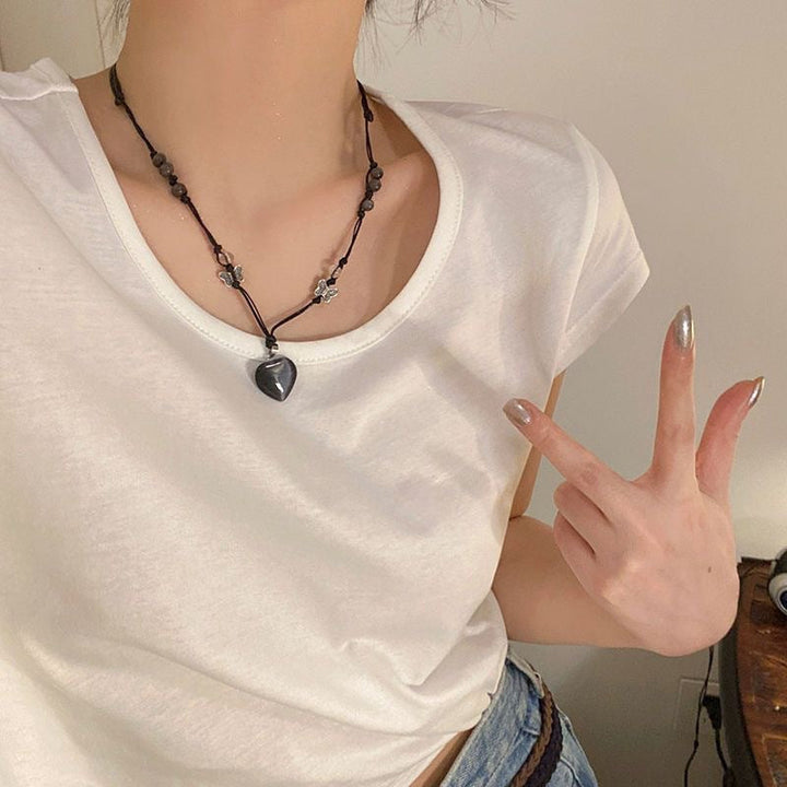 Obsidienne Heart Knotted Cord Necklace — Black Onyx