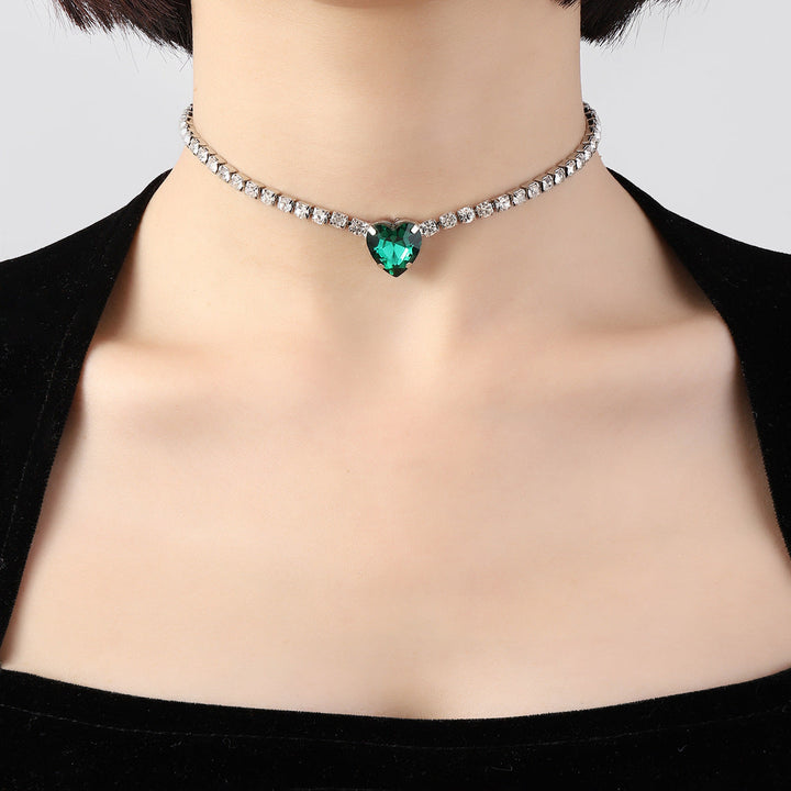 Imperial Emerald Heart Tennis Choker — Crystal Pavé