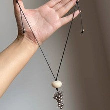 Wabi Bone-Bead & Silver Cluster Pendant — Cord Necklace