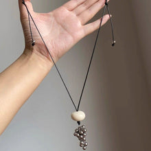 Wabi Bone-Bead & Silver Cluster Pendant — Cord Necklace