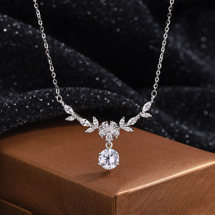 Aurora Crystal Petal Necklace — Silver Floral Solitaire Pendant