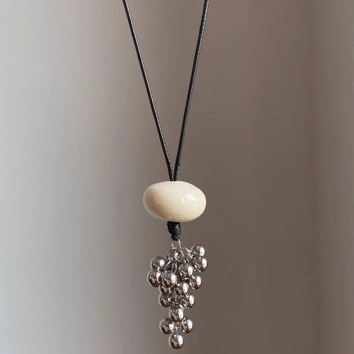 Wabi Bone-Bead & Silver Cluster Pendant — Cord Necklace
