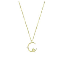 Lunaria Crescent Moon & Star Pendant — 18K Gold Crystal-Pavé