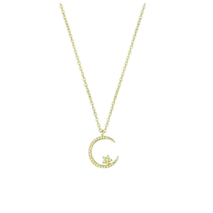 Lunaria Crescent Moon & Star Pendant — 18K Gold Crystal-Pavé
