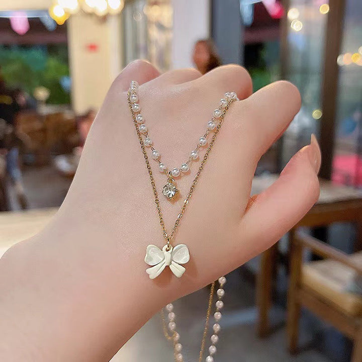 Belle Époque Pearl & Butterfly Bow Layered Necklace