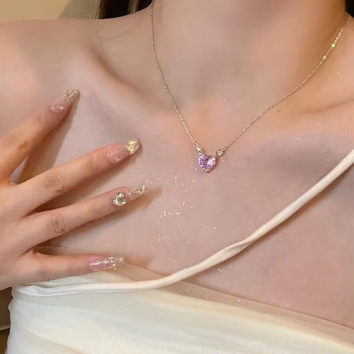 Madame Rose Pink Heart Crystal Necklace — Halo Solitaire
