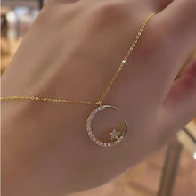 Lunaria Crescent Moon & Star Pendant — 18K Gold Crystal-Pavé