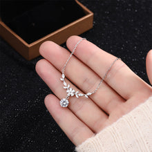 Aurora Crystal Petal Necklace — Silver Floral Solitaire Pendant