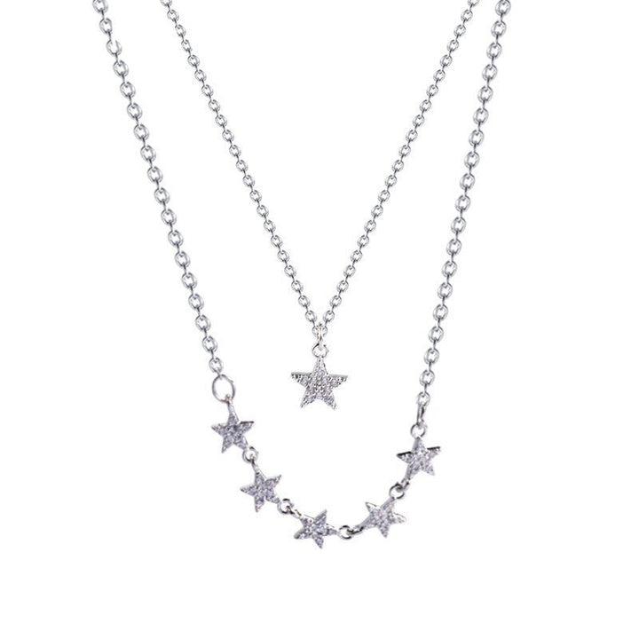 Stella Layered Star Cluster Necklace — Sterling Silver Pavé
