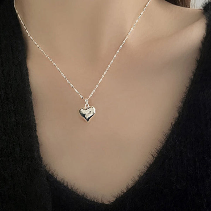 Noëlle Puff Heart Pendant — Polished Sterling Silver