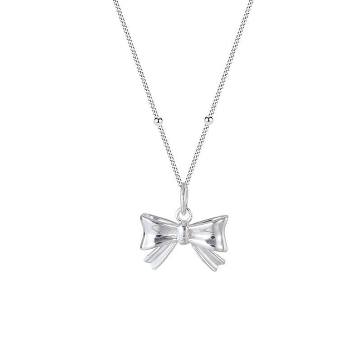 Aurelie Bow Charm Pendant — Sterling Silver Beaded Chain