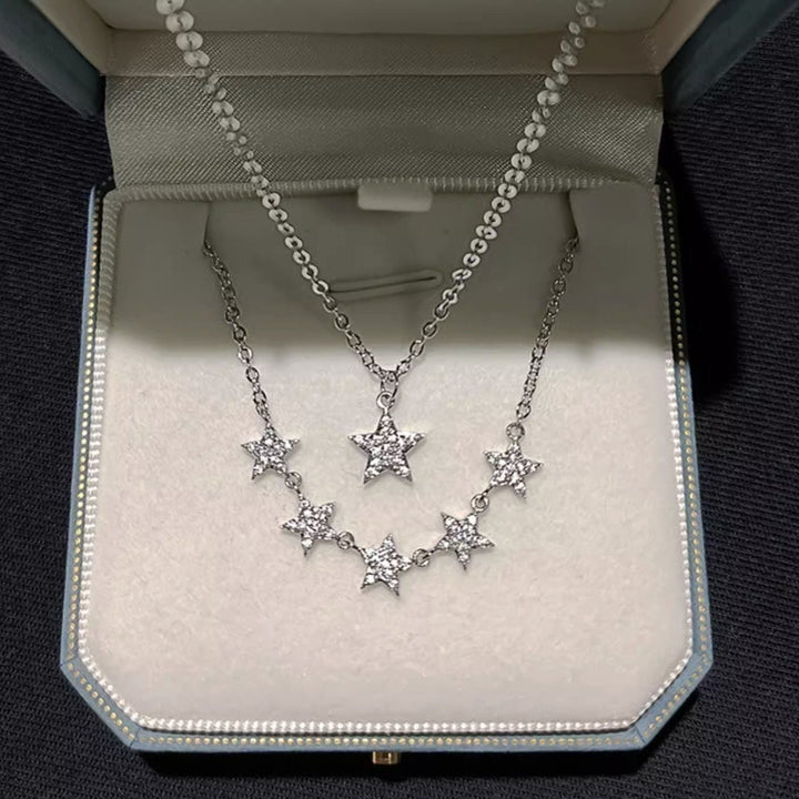Stella Layered Star Cluster Necklace — Sterling Silver Pavé