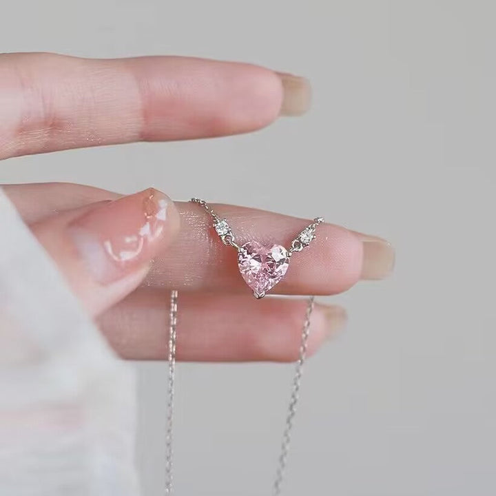 Madame Rose Pink Heart Crystal Necklace — Halo Solitaire