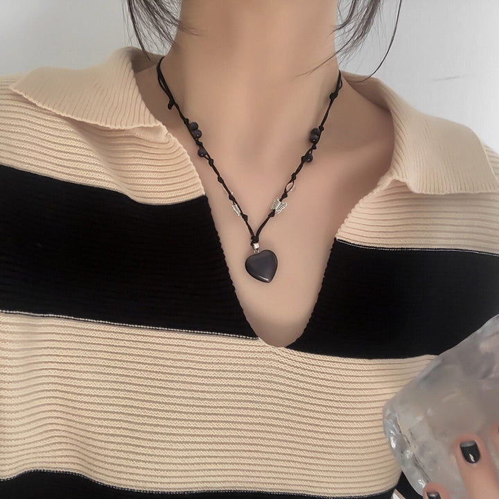 Obsidienne Heart Knotted Cord Necklace — Black Onyx