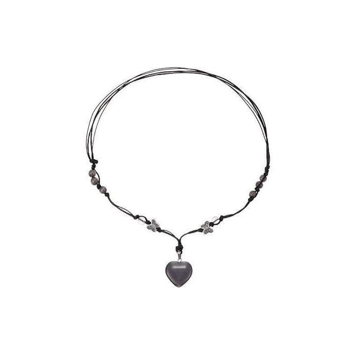 Obsidienne Heart Knotted Cord Necklace — Black Onyx