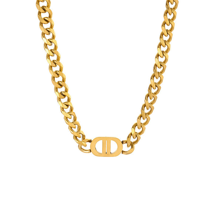 Atelier Cuban Link Monogram Necklace — Polished Gold
