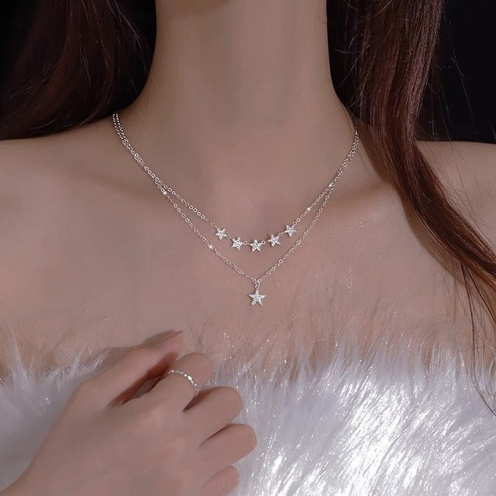 Stella Layered Star Cluster Necklace — Sterling Silver Pavé