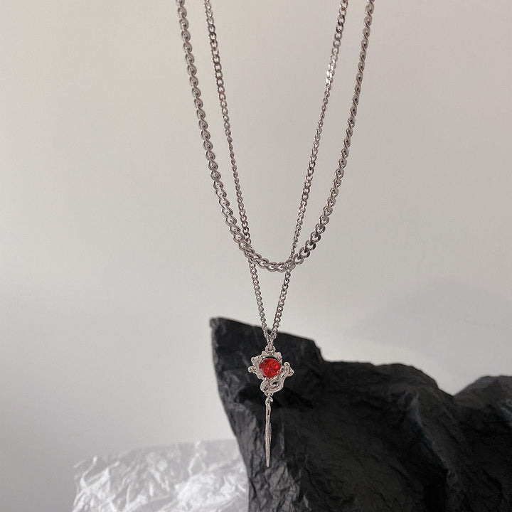 Sangria Cabochon Tulip Drop Pendant — Polished Silver