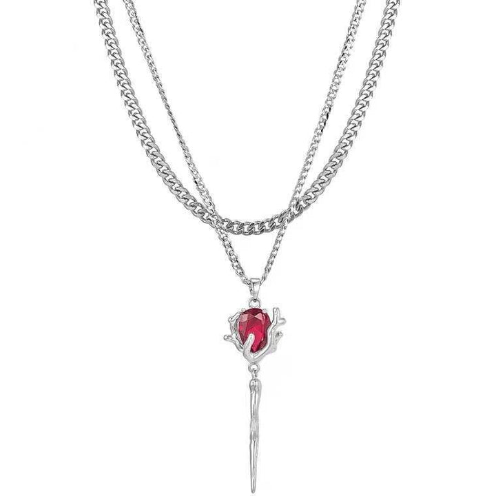 Sangria Cabochon Tulip Drop Pendant — Polished Silver