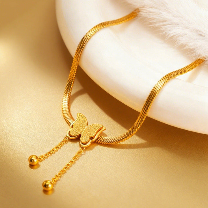 Riviera Snake Chain Butterfly Pendant — 18K Gold Plated