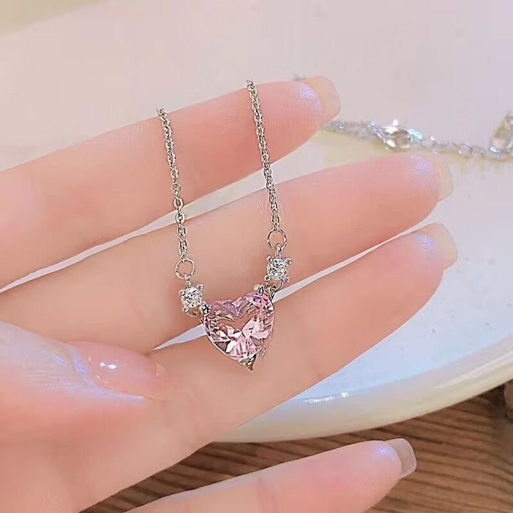 Madame Rose Pink Heart Crystal Necklace — Halo Solitaire