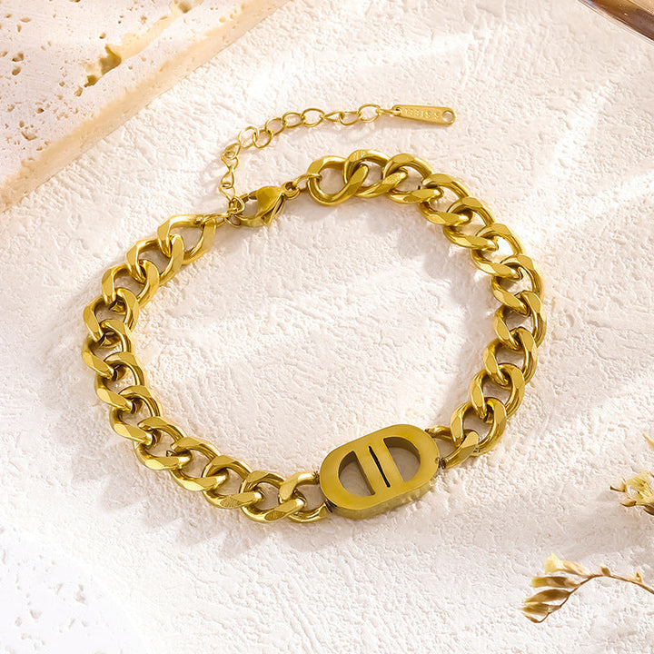Atelier Cuban Link Monogram Necklace — Polished Gold