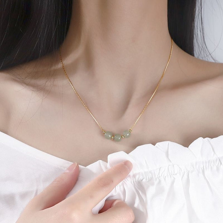Jadeite Bead Trio Necklace — 18K Gold Plated