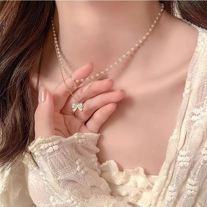 Belle Époque Pearl & Butterfly Bow Layered Necklace