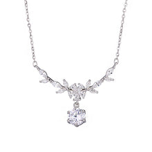 Aurora Crystal Petal Necklace — Silver Floral Solitaire Pendant