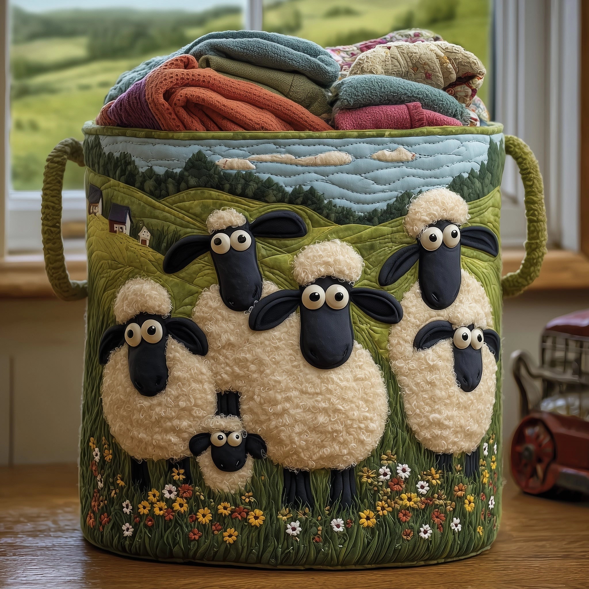 "Little Lamb" Hand-Quilted Laundry Basket