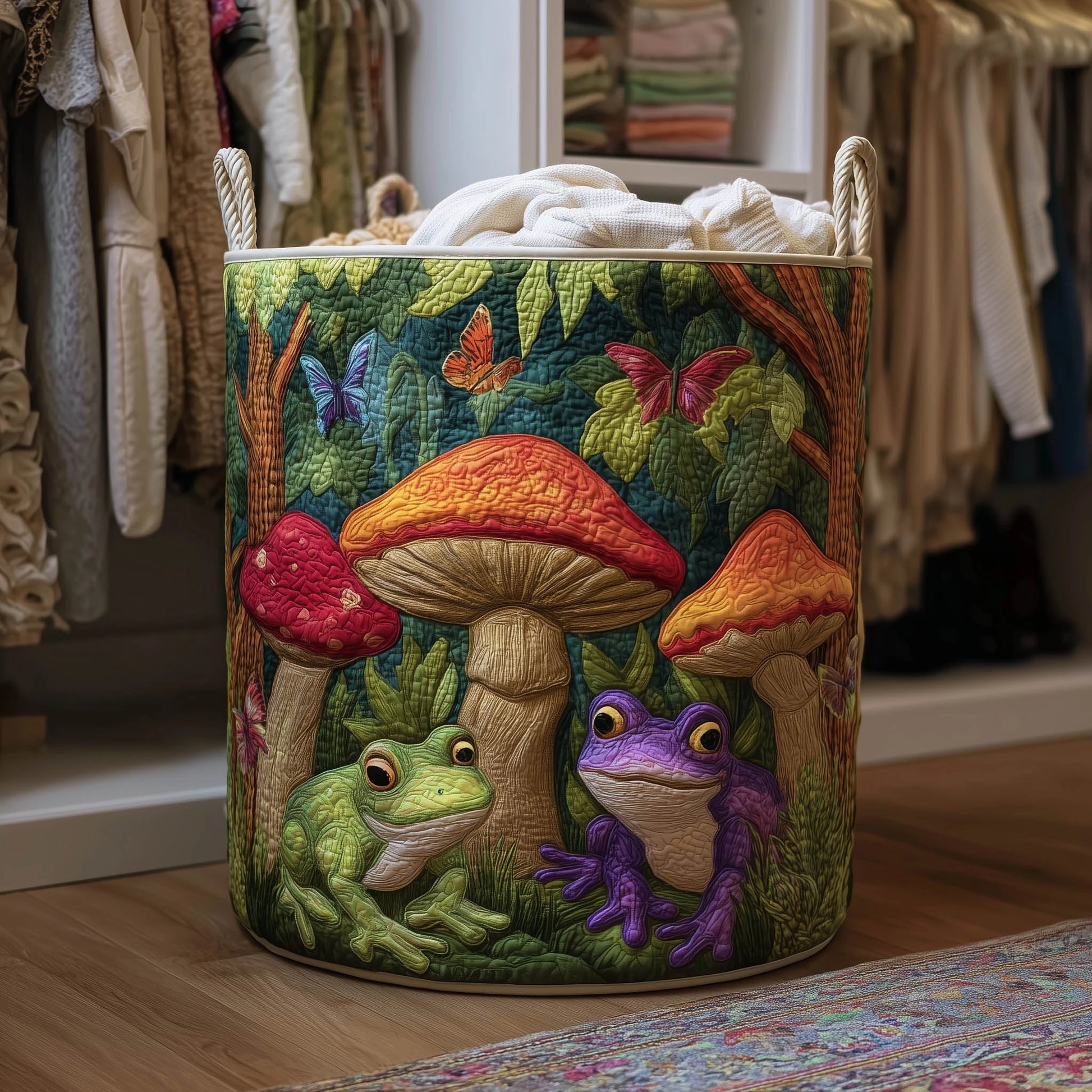 "Forest Magic" Hand-Quilted Laundry Basket